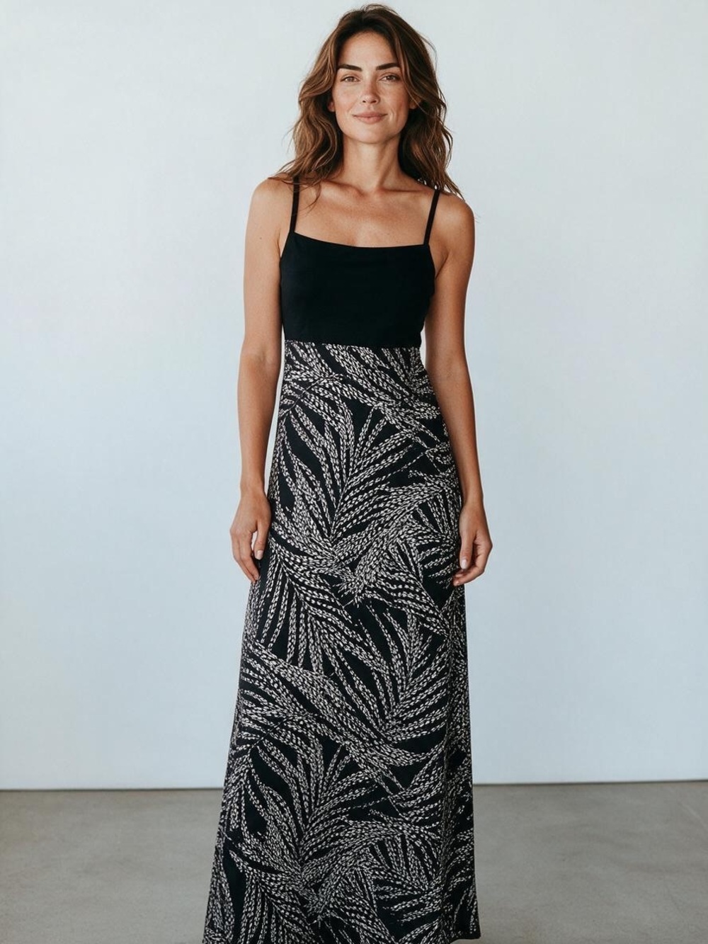 LOFT Printed Maxi Dress NWT | Small • Spaghetti Strap • Black & Ivory